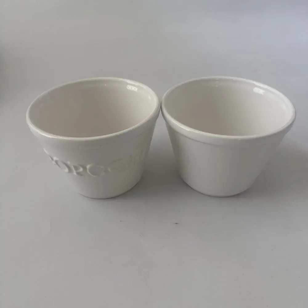 Set of 2 Crate & Barrel Individual Popcorn Bowls 4” Embossed Farmhouse PORTUGAL